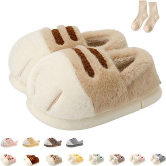 Generic Cat Paw Slippers, 3D Cute Cartoon Cat Paw Slippers for Women, Winter Cozy Warm Furry Home Slides (Khaki- A, Adult, Women, 5.5, Numeric Range, UK Footw
