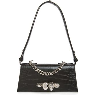 Alexander McQueen Mini Jewelled Shoulder Bag in Black/Silver at Nordstrom