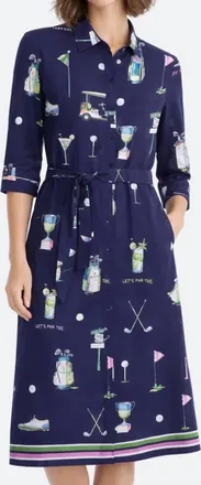 Vilagallo Golf Print Shirt Midi Dress In Navy