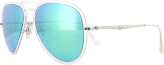 Ray-Ban Aviator Unisex Matt Translucent Green Mirror Sunglasses - White - One Size