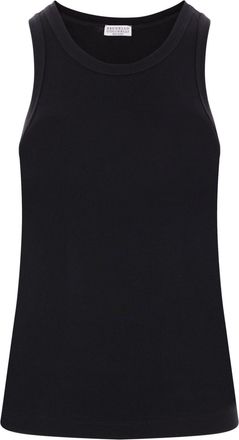 Brunello Cucinelli Satijnen tanktop met moniliketting - Zwart