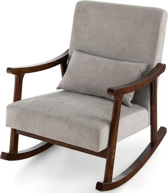Costway Costway Sill&oacute;n Mecedora, Sill&oacute;n Relax Especial Y Coj&iacute;n De Asiento Acolchado, Silla Ocio Con Reposabrazos De Madera, Mecedora Tapizada Para Sala De Est