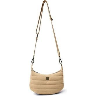 Think Royln Quilted Mini Moon Crossbody Bag in Soft Sand Suede at Nordstrom