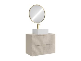 Vente-Unique Mueble de ba&ntilde;o suspendido con lavabo cuadrado sobre encimera, grifo y espejo - Color beige - 80 cm - DORIONI