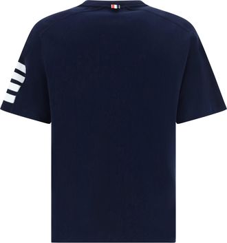 Thom Browne Mens T-Shirt With Horizontal Bands Navy Cotton T-Shirts And Polos