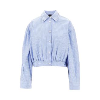 Pinko Striped cropped shirt with studded collar Woman 40