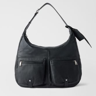 Furla Lynette Borsa A Spalla Xl Nero Nero Pelle Di Vitello Bahia Liscia Donna