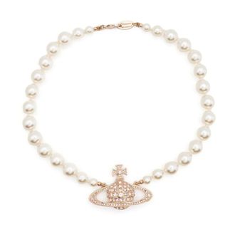 Vivienne Westwood Necklaces, female, Pink, Size: M Pearl Bas Relief Gold Rose Necklace