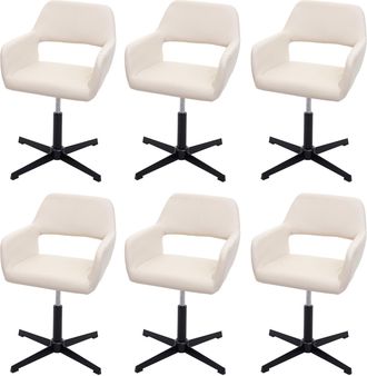 Hhg Hhg - Lote De 6 Sillas De Comedor 501 Iv, Silla De Cocina, Mecanismo Giratorio Retro Regulable En Altura, Polipiel Color Crema, Base Negra