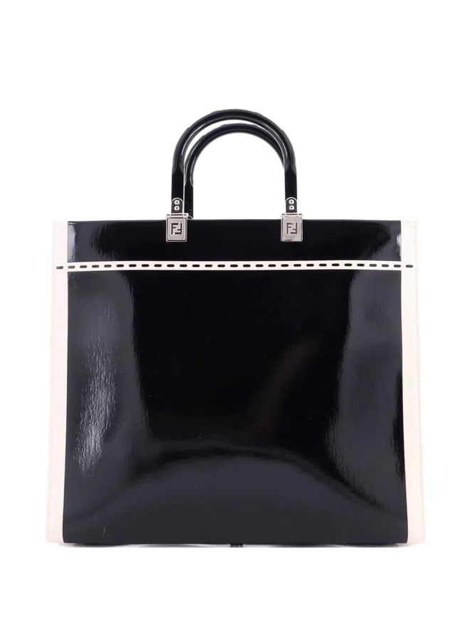 Sunshine Shopper Patent with Canvas Medium tote bag - Black