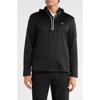 Original Penguin Long Sleeve Half-Zip Fleece Pullover Hoodie in Caviar at Nordstrom Rack, Size Xx-Large