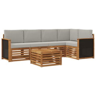 vidaXL Set Di Divani Da Esterno 6 Pz Naturale E Grigio Chiaro Vidaxl