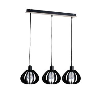 Netlighting Nicoleta Bar Pendant Ceiling Light Black & Natural 62cm 3x E27