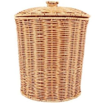 OEM Cesta De Almacenamiento De Mimbre Natural Con Tapa, Papelera Decorativa Redonda