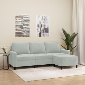 vidaXL Vidaxl - Sof&aacute; De 3 Plazas Con Taburete De Terciopelo Gris Claro 180 Cm