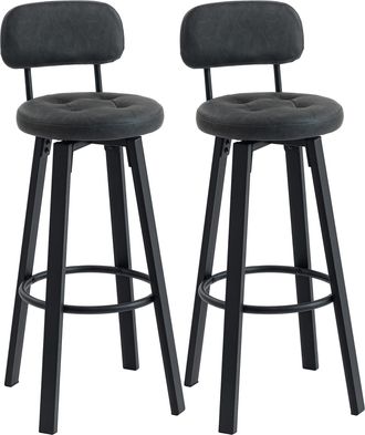 OEM Juego De 2 Taburetes Altos De Cocina Giratorios Tapizados De Pu Con Respaldo Marco De Metal Reposapi&eacute;s Gris Oscuro