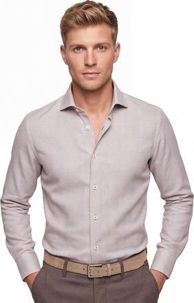 R2 Overhemd R2 Amsterdam Modern Fit beige geruiten patroon