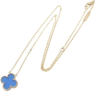 Van Cleef & Arpels 2024-2025 18K Yellow Gold and Blue Agate Vintage Alhambra Pendant necklace - women - COTTON/ STRAW/Yellow Gold/Agate