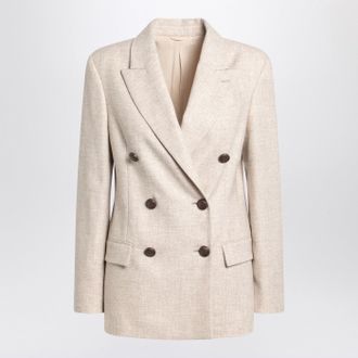 Brunello Cucinelli Brunello Cucinelli Beige Double Breasted Jacket In Wool And Cashmere