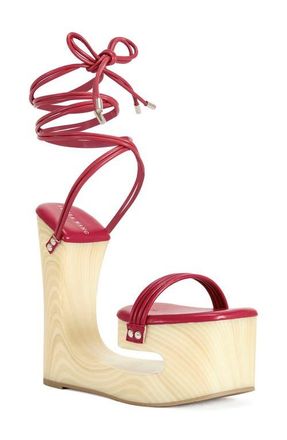 Azalea Wang Cipriano Ankle Wrap Platform Sandal in Red at Nordstrom, Size 10