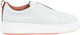 Santoni Tumbled Leather Slip-On Sneaker - Dames - Sneakers - Wit - 39 1/2 EU - Leer - Schoenen
