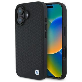 BMW Custodia Rigida Nera/nera Per Iphone 16 6.1 Con Logo In Metallo E Diamante, Marca Bmw Bmhmp16s23rddk, Colore Nero
