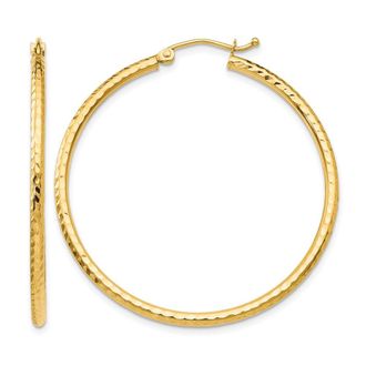 Diamond2Deal 14k Yellow Gold Diamond-cut 2mm Round Tube Hoop Earrings