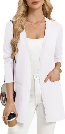 Grace Karin Womens Long Cardigans, Spring Summer Lightweight Knit Bolero, Open Front V Neck Cardigan Blazer with Pockets White M
