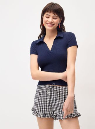 Twik Womens Fine ribbing Johnny collar T-shirt