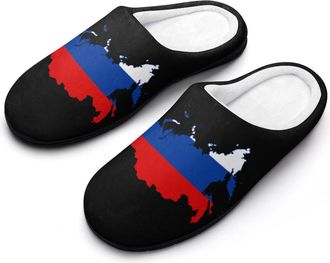 Generic Russia Map Flag Mens House Slippers Memory Foam Washable Cotton Slip on Home Shoes