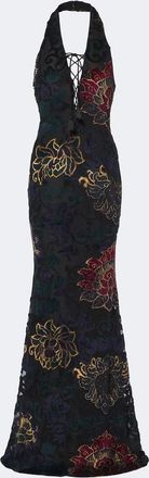Etro Floral jacquard jersey halterneck gown