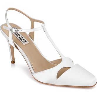 Badgley Mischka Aurelia Ankle Strap Cap Toe Pump in White Satin at Nordstrom Rack, Size 5.5