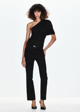 Mango Top manica increspata nero - Donna - XS - MANGO