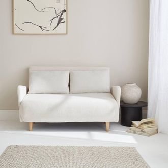 Sweeek 2-seater Scandinavian Convertible Sofa With Boucle Fabric in Cream