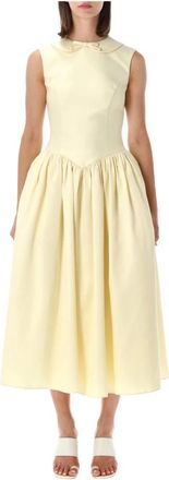 Self Portrait Taffeta Collared Midi Dress - Dames - Casual kleedjes - Geel - XS - Polyester - Kleedjes