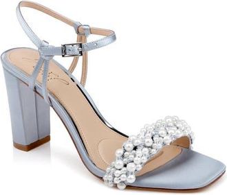 Badgley Mischka Peoria Ankle Strap Sandal in Mist Blue Satin at Nordstrom, Size 9.5
