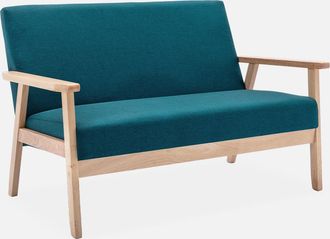 Sweeek Sweeek - Sof&aacute; O Banco Con Tela Y Patas De Madera, 2 Plazas, Isak, Azul, 114x69.5x73 Cm