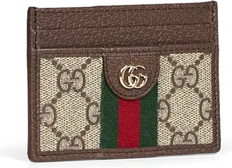 Gucci Womens Card Holder Ophidia Beige-Dark Brown Polyurethane Wallets & Purses