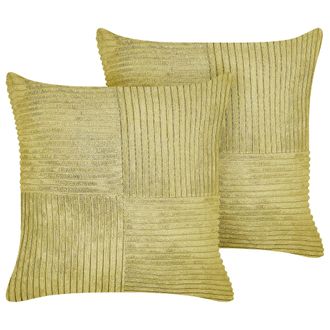 Beliani Conjunto De 2 Cojines De Pana Verde Oliva 43 X 43 Cm Patr&oacute;n A Rayas Moderno Millet