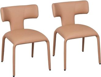 Woltu Dining Chairs Set of 2 in Faux Leather Soft Cushion Kitchen Chairs with Metal Frame for Living Room Restaurant, Light Camel Brown