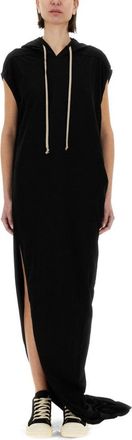 Rick Owens Hooded Black Maxi Dress With Side Slits