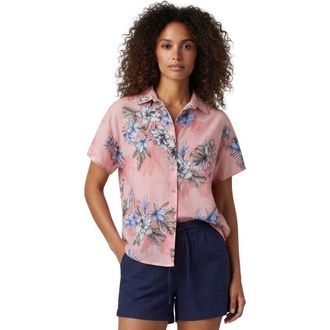 Lords of Harlech Exotic Floral Womens Relaxed Linen Printed Shirt in Exotic Floral Coral at Nordstrom, Size Xx-Large
