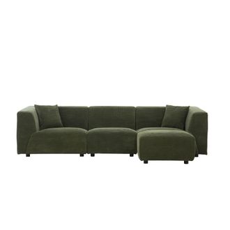 Concept Usine Sof&aacute; recto de 3 plazas + 1 puf de terciopelo a cuadros verde