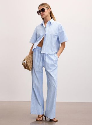 Icone Womens Lace trim striped wide-leg pant