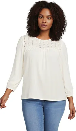Lands End Plus Size 3/4 Sleeve Eyelet Mix Flowy Top in Ivory at Nordstrom, Size 1X