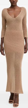 Liviana Conti Clotilde maxi-jurk met V-hals en split - Beige