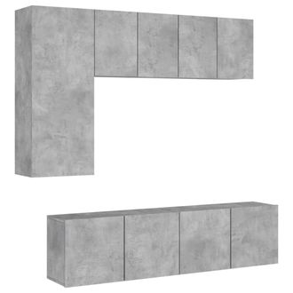 vidaXL Vidaxl Mobili Tv A Muro Con Led 5pz Grigio Cemento Legno Multistrato