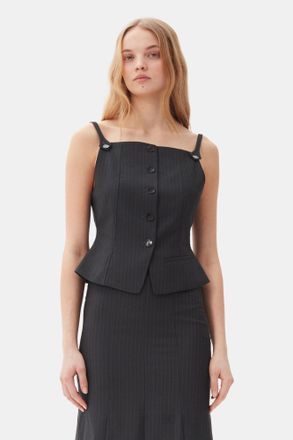 Ganni Dark Grey Stripe Suiting Vest Top Size 14 Womens