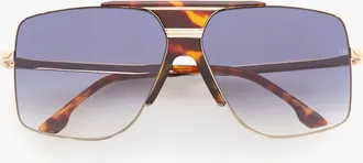 Victoria Beckham Oversized Metal And Acetate Frame In Gold Havana