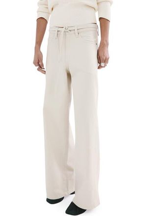 Mango Belted Wide Leg Jeans in Ivory at Nordstrom, Size 10